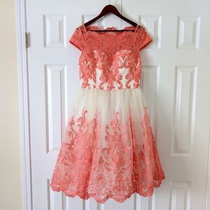NWT Size 12 Coral Pink and White Cream Chi Chi London Lace Scalloped Edge Dress